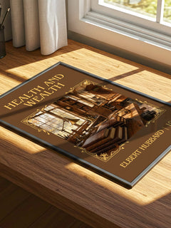 Health And Wealth Classic Book Art Print by Elbert Hubbard – print on a sunlit desk