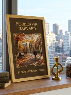 Forbes Of Harvard Classic Book Art Print by Elbert Hubbard – framed print on a city-view windowsill