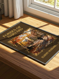 Forbes Of Harvard Classic Book Art Print by Elbert Hubbard – print on a sunlit desk