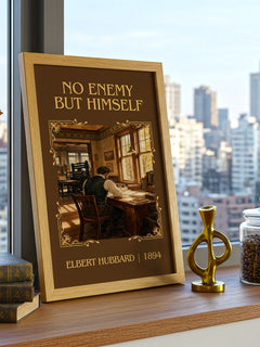No Enemy But Himself Classic Book Art Print by Elbert Hubbard – framed print on a city-view windowsill