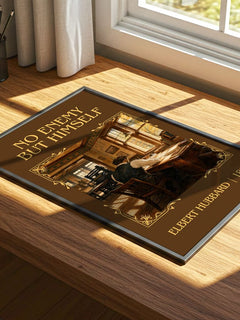 No Enemy But Himself Classic Book Art Print by Elbert Hubbard – print on a sunlit desk