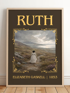 Ruth Classic Book Art Print by Elizabeth Gaskell – framed print leaning on a wooden floor