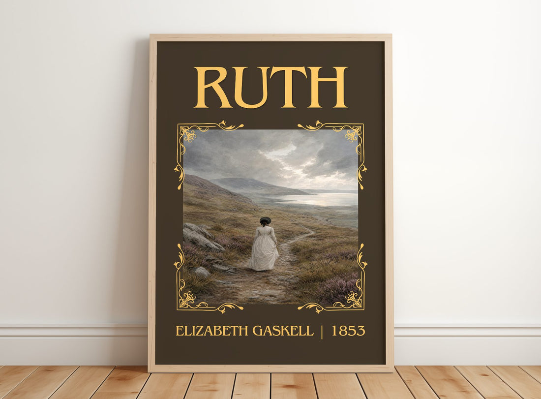 Ruth Classic Book Art Print by Elizabeth Gaskell – framed print leaning on a wooden floor
