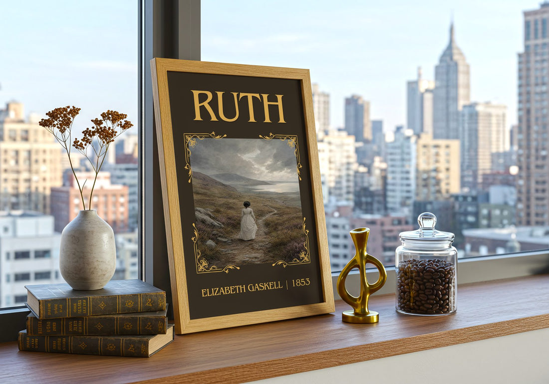 Ruth Classic Book Art Print by Elizabeth Gaskell – framed print on a city-view windowsill