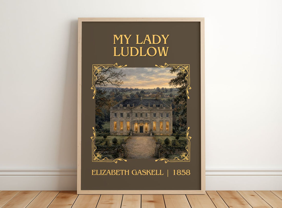 My Lady Ludlow Classic Book Art Print by Elizabeth Gaskell – framed print leaning on a wooden floor