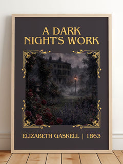 A Dark Night'S Work Classic Book Art Print by Elizabeth Gaskell – framed print leaning on a wooden floor