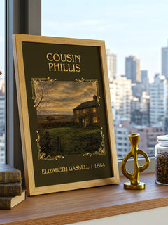 Cousin Phillis Classic Book Art Print by Elizabeth Gaskell – framed print on a city-view windowsill