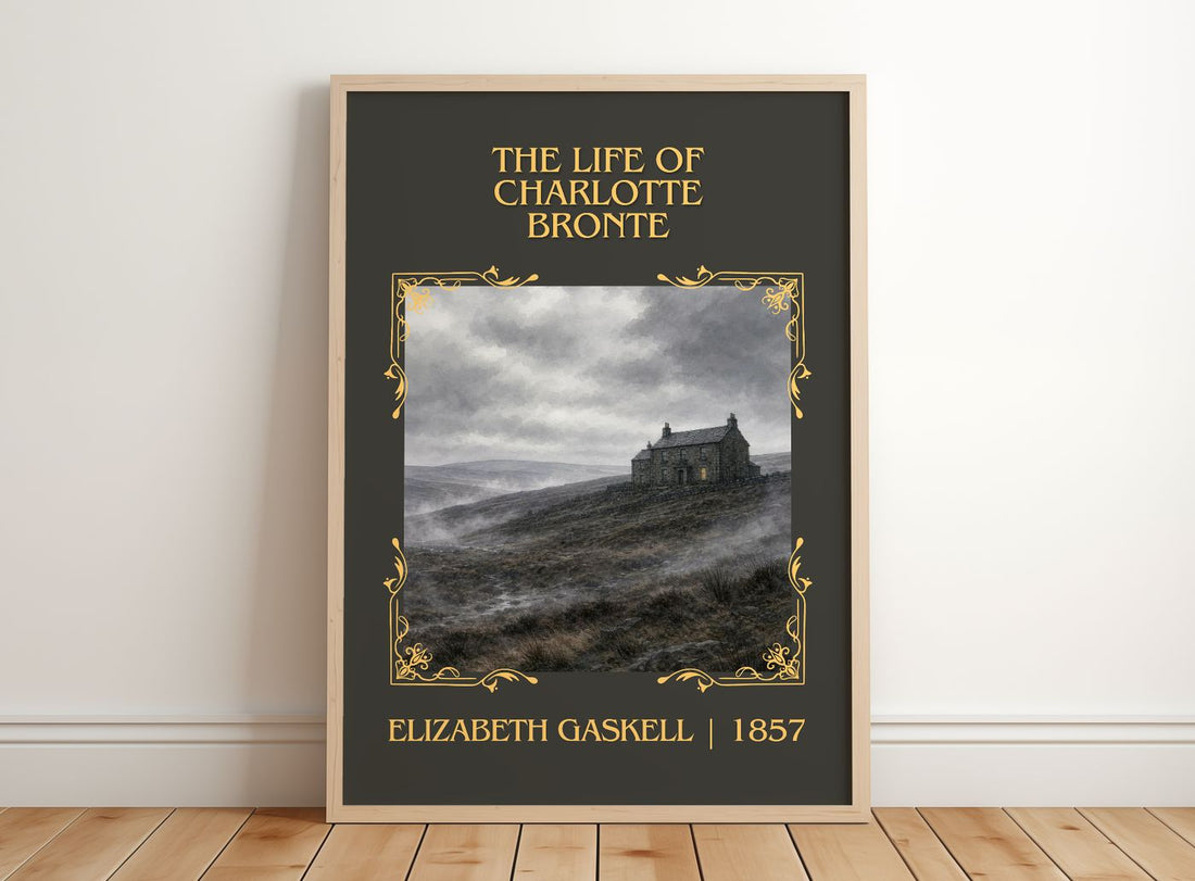 Life Of Charlotte Brontë Classic Book Art Print by Elizabeth Gaskell – framed print leaning on a wooden floor