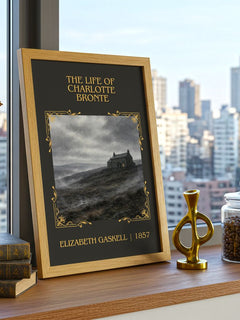 Life Of Charlotte Brontë Classic Book Art Print by Elizabeth Gaskell – framed print on a city-view windowsill