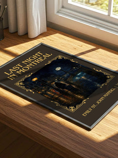 Last Night In Montreal Classic Book Art Print by Emily St. John Mandel – print on a sunlit desk