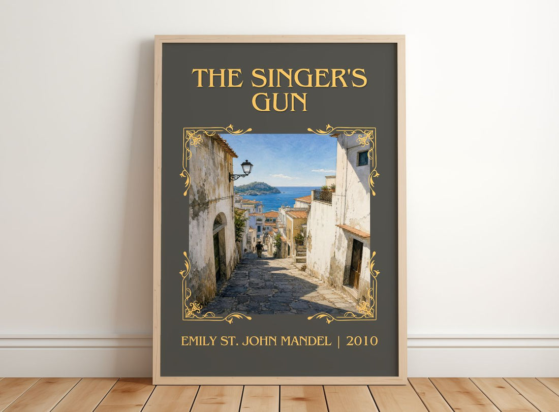 The Singer'S Gun Classic Book Art Print by Emily St. John Mandel – framed print leaning on a wooden floor