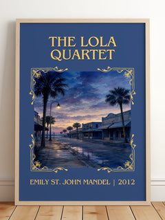 The Lola Quartet Classic Book Art Print by Emily St. John Mandel – framed print leaning on a wooden floor