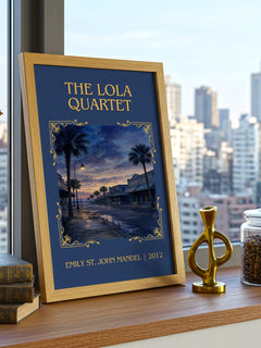 The Lola Quartet Classic Book Art Print by Emily St. John Mandel – framed print on a city-view windowsill