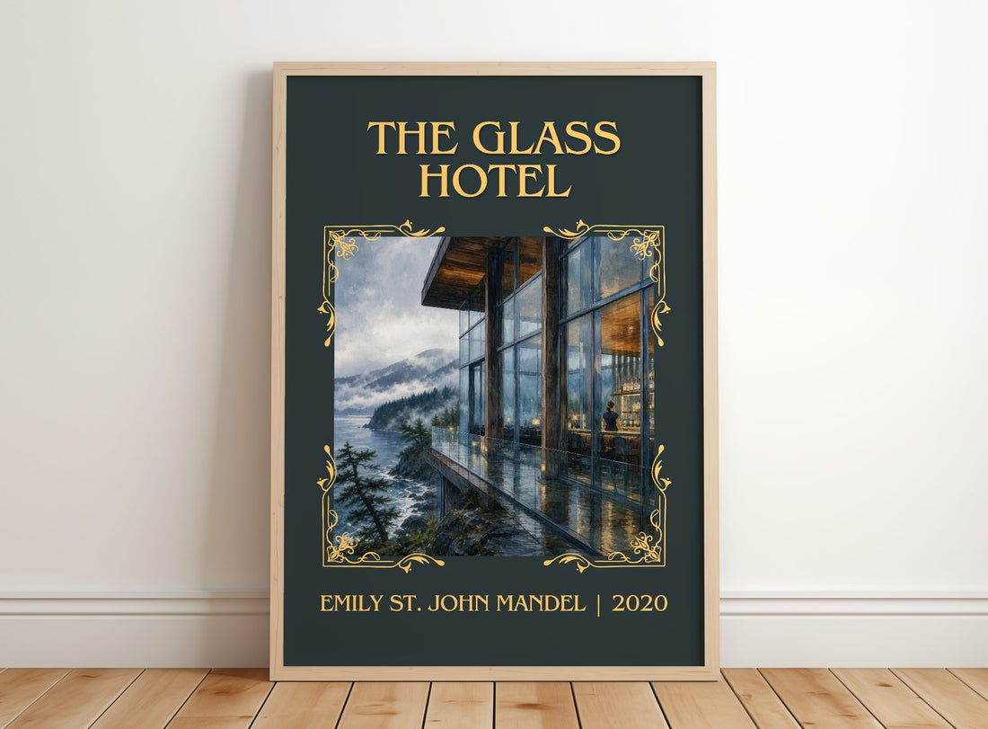 The Glass Hotel Classic Book Art Print by Emily St. John Mandel – framed print leaning on a wooden floor