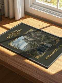 Five Go Adventuring Again Classic Book Art Print by Enid Blyton – print on a sunlit desk