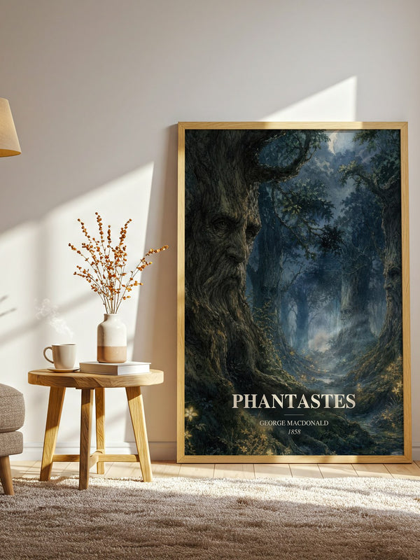 Phantastes watercolour print in frame leaning in hallway – fantasy wall art