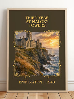 Third Year At Malory Towers Classic Book Art Print by Enid Blyton – framed print leaning on a wooden floor