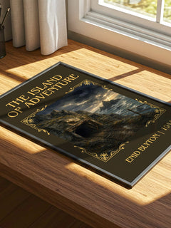 The Island Of Adventure Classic Book Art Print by Enid Blyton – print on a sunlit desk