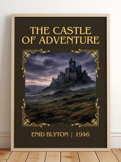 The Castle Of Adventure Classic Book Art Print by Enid Blyton – framed print leaning on a wooden floor