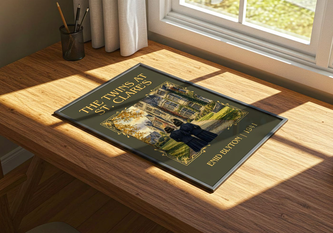The Twins At St. Clare'S Classic Book Art Print by Enid Blyton – print on a sunlit desk