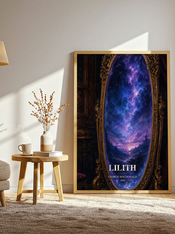 Lilith watercolour print in frame leaning in hallway – fantasy wall art