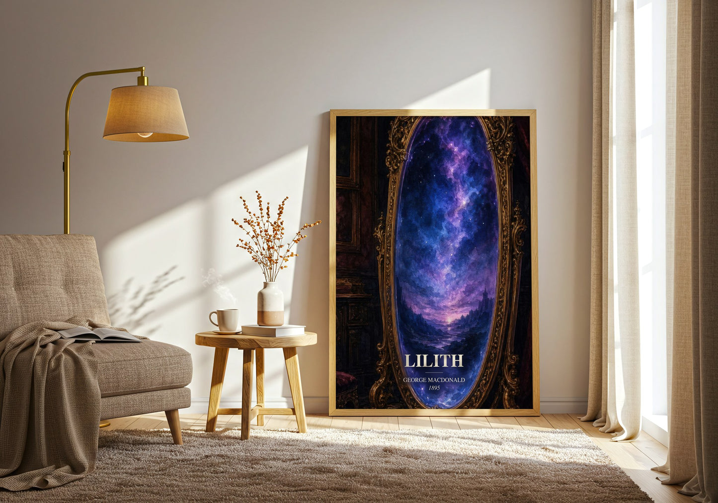 Lilith watercolour print in frame leaning in hallway – fantasy wall art