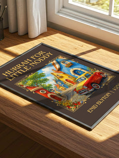 Hurrah For Little Noddy Classic Book Art Print by Enid Blyton – print on a sunlit desk