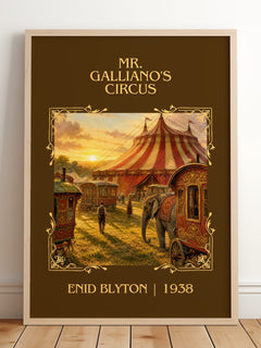 Mr. Galliano'S Circus Classic Book Art Print by Enid Blyton – framed print leaning on a wooden floor