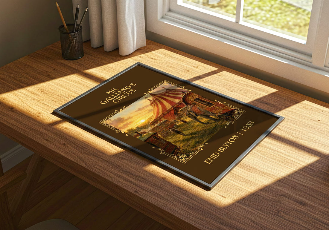 Mr. Galliano'S Circus Classic Book Art Print by Enid Blyton – print on a sunlit desk