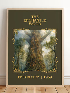 The Enchanted Wood Classic Book Art Print by Enid Blyton – framed print leaning on a wooden floor