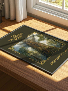 The Enchanted Wood Classic Book Art Print by Enid Blyton – print on a sunlit desk