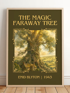 The Magic Faraway Tree Classic Book Art Print by Enid Blyton – framed print leaning on a wooden floor