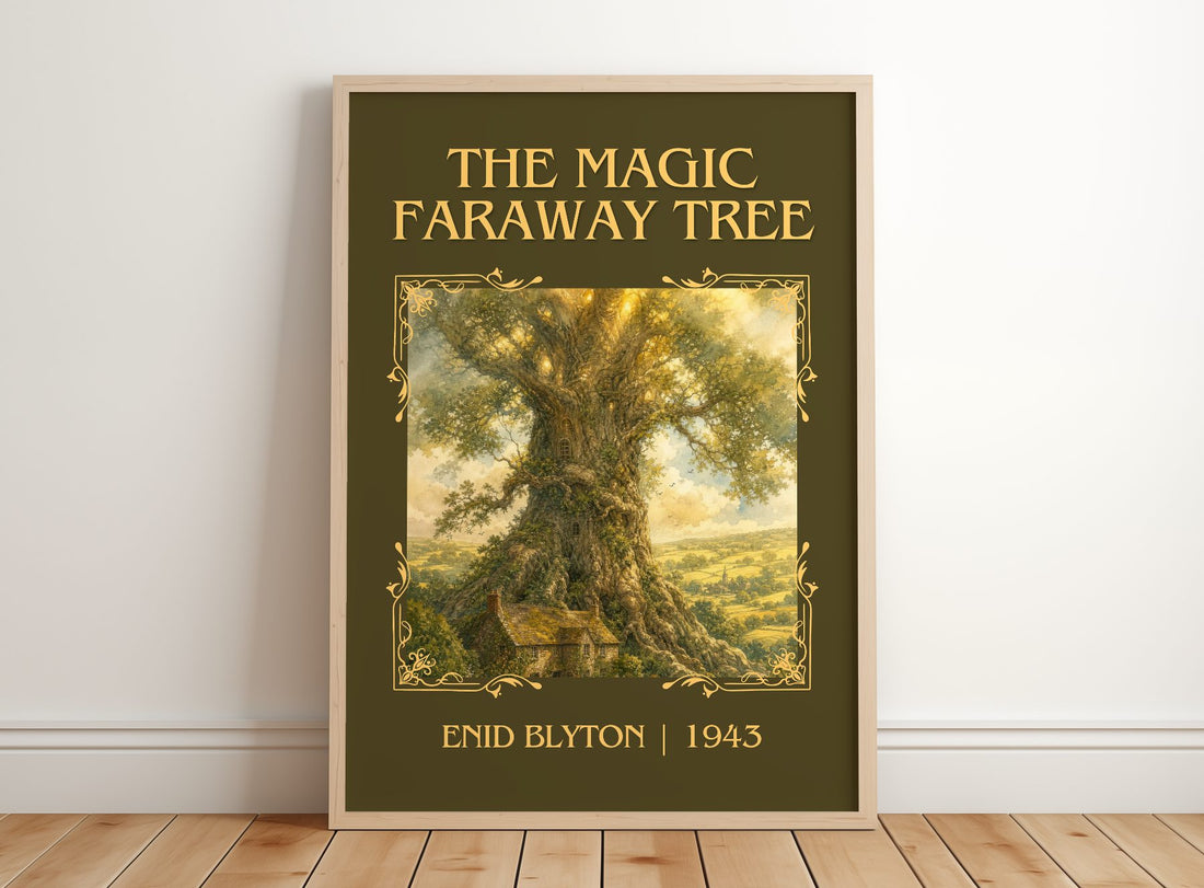 The Magic Faraway Tree Classic Book Art Print by Enid Blyton – framed print leaning on a wooden floor