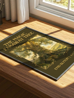 The Magic Faraway Tree Classic Book Art Print by Enid Blyton – print on a sunlit desk