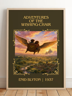 Adventures Of The Wishing-Chair Classic Book Art Print by Enid Blyton – framed print leaning on a wooden floor
