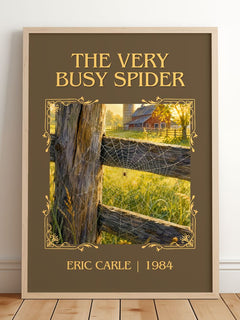 The Very Busy Spider Classic Book Art Print by Eric Carle – framed print leaning on a wooden floor