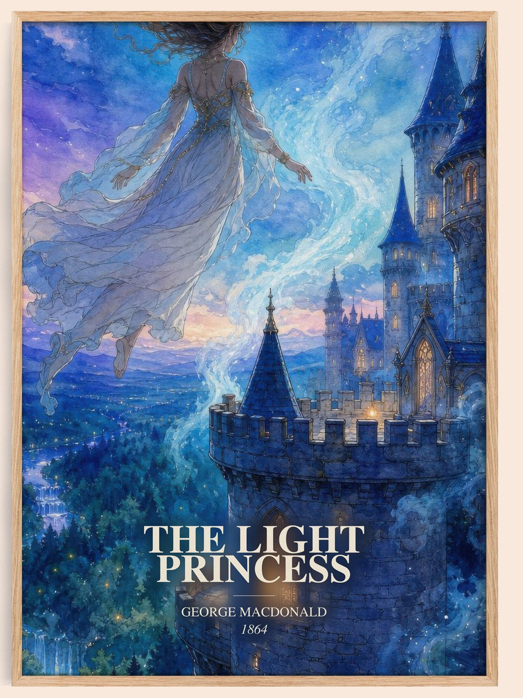 The Light Princess watercolour book poster by George Macdonald – framed literary art print
