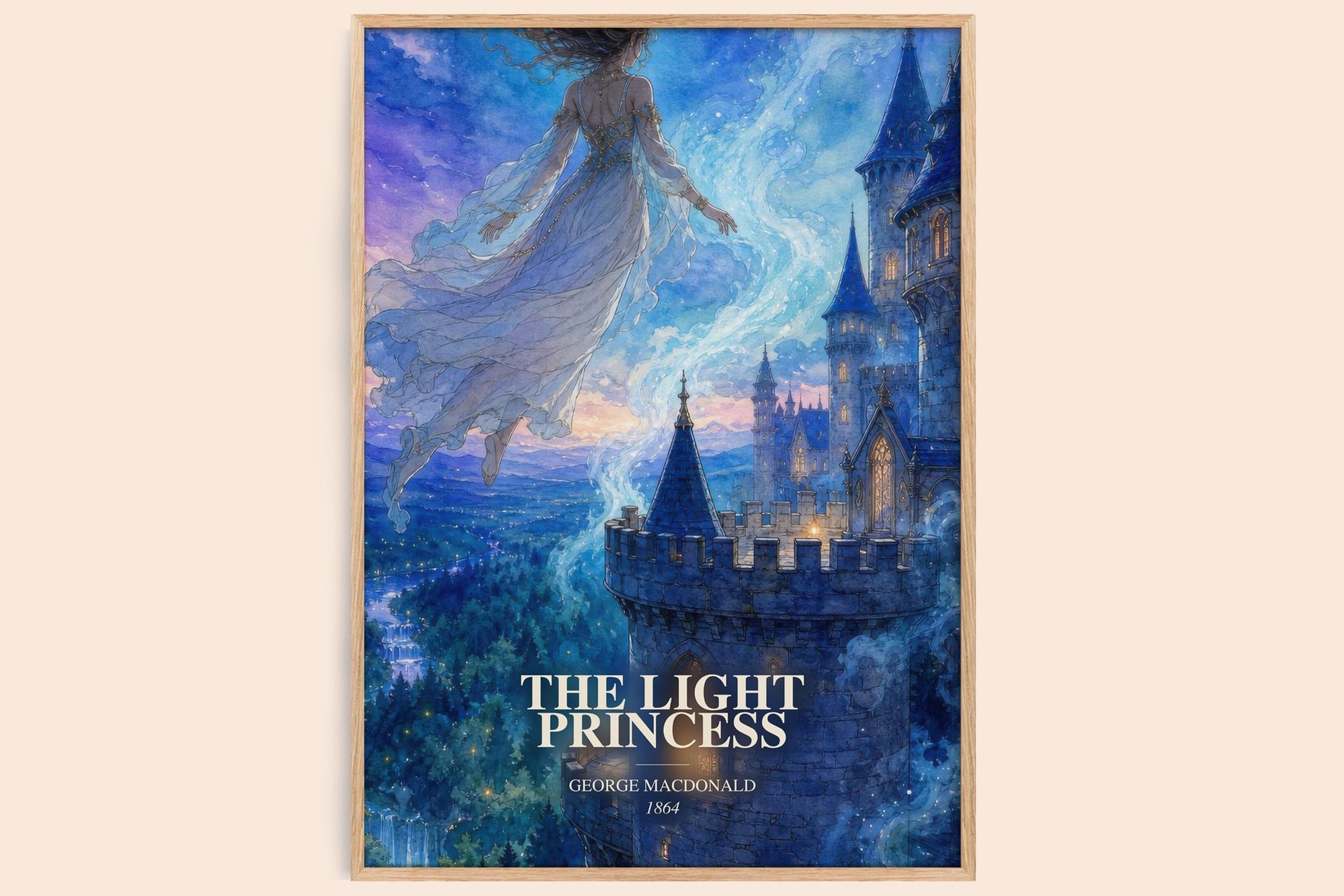 The Light Princess watercolour book poster by George Macdonald – framed literary art print