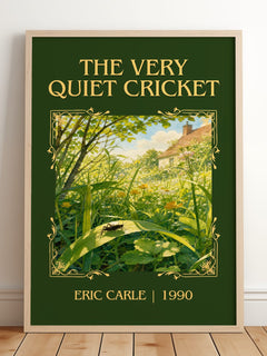 The Very Quiet Cricket Classic Book Art Print by Eric Carle – framed print leaning on a wooden floor