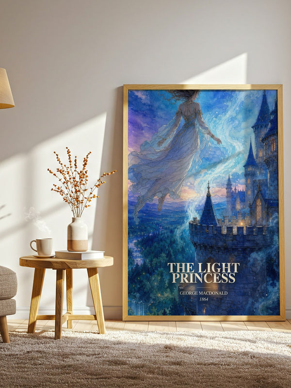 The Light Princess watercolour print in frame leaning in hallway – childrens wall art