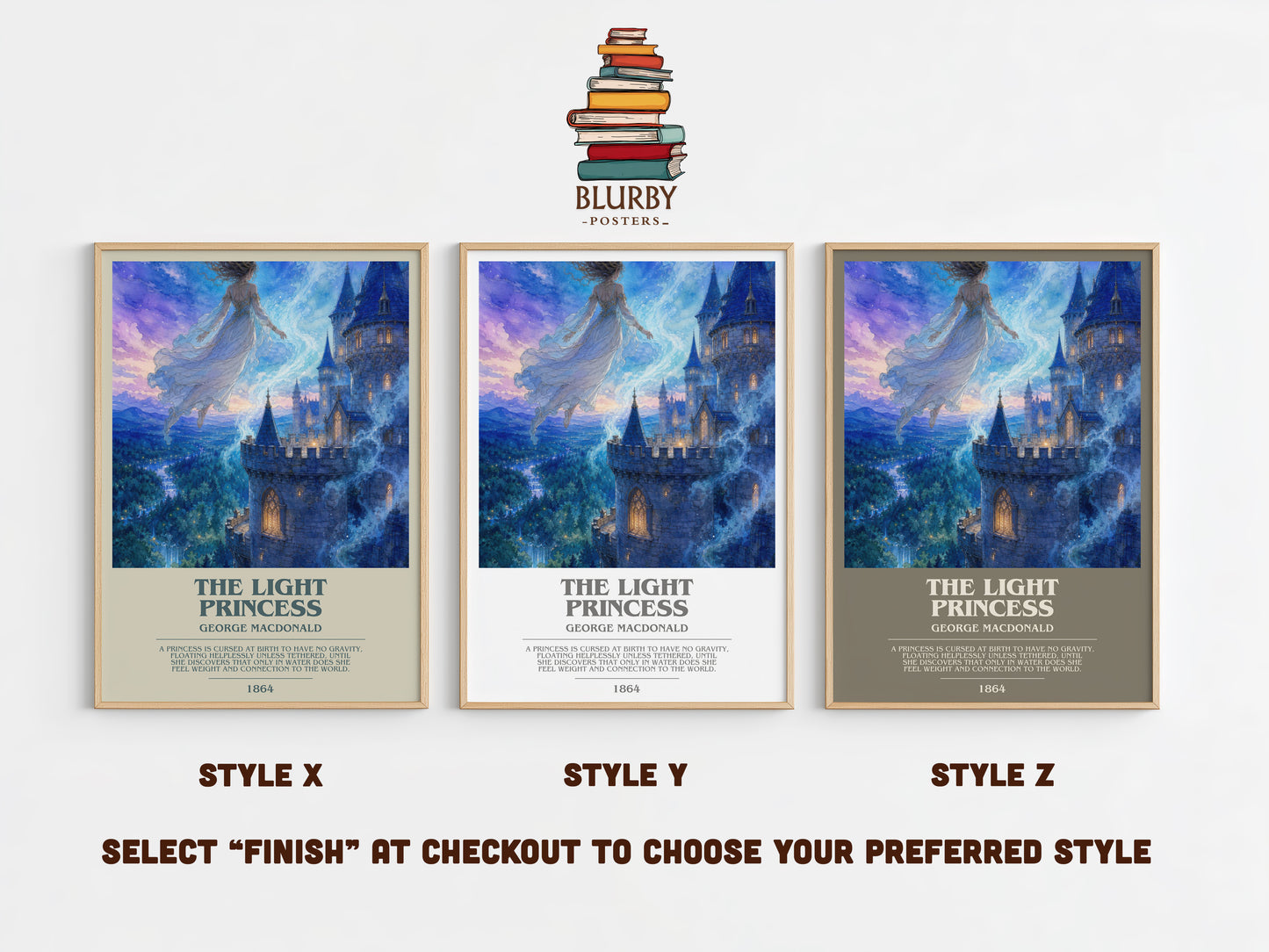 The Light Princess bookish print in frame leaning in hallway – childrens wall art