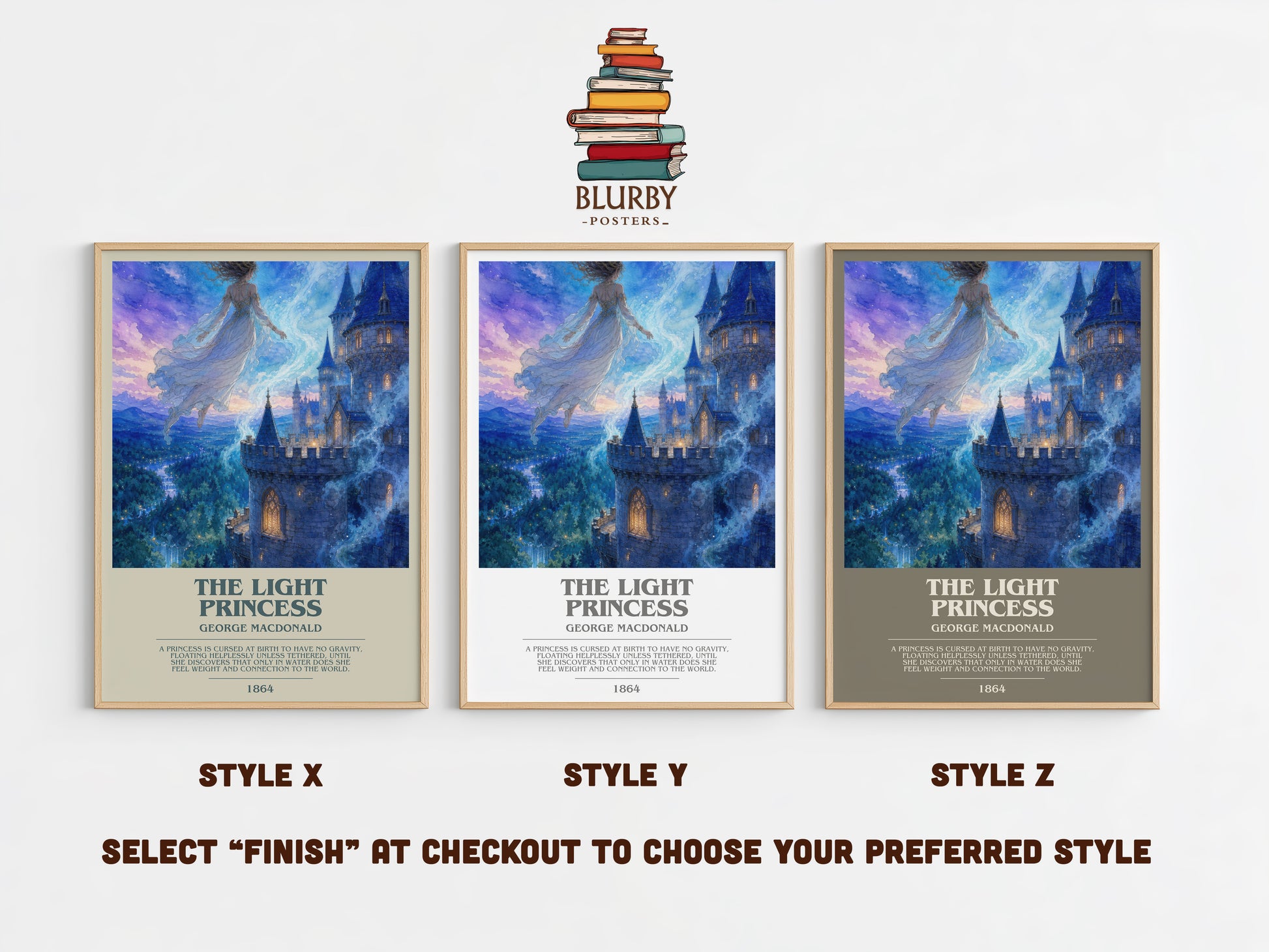 The Light Princess bookish print in frame leaning in hallway – childrens wall art