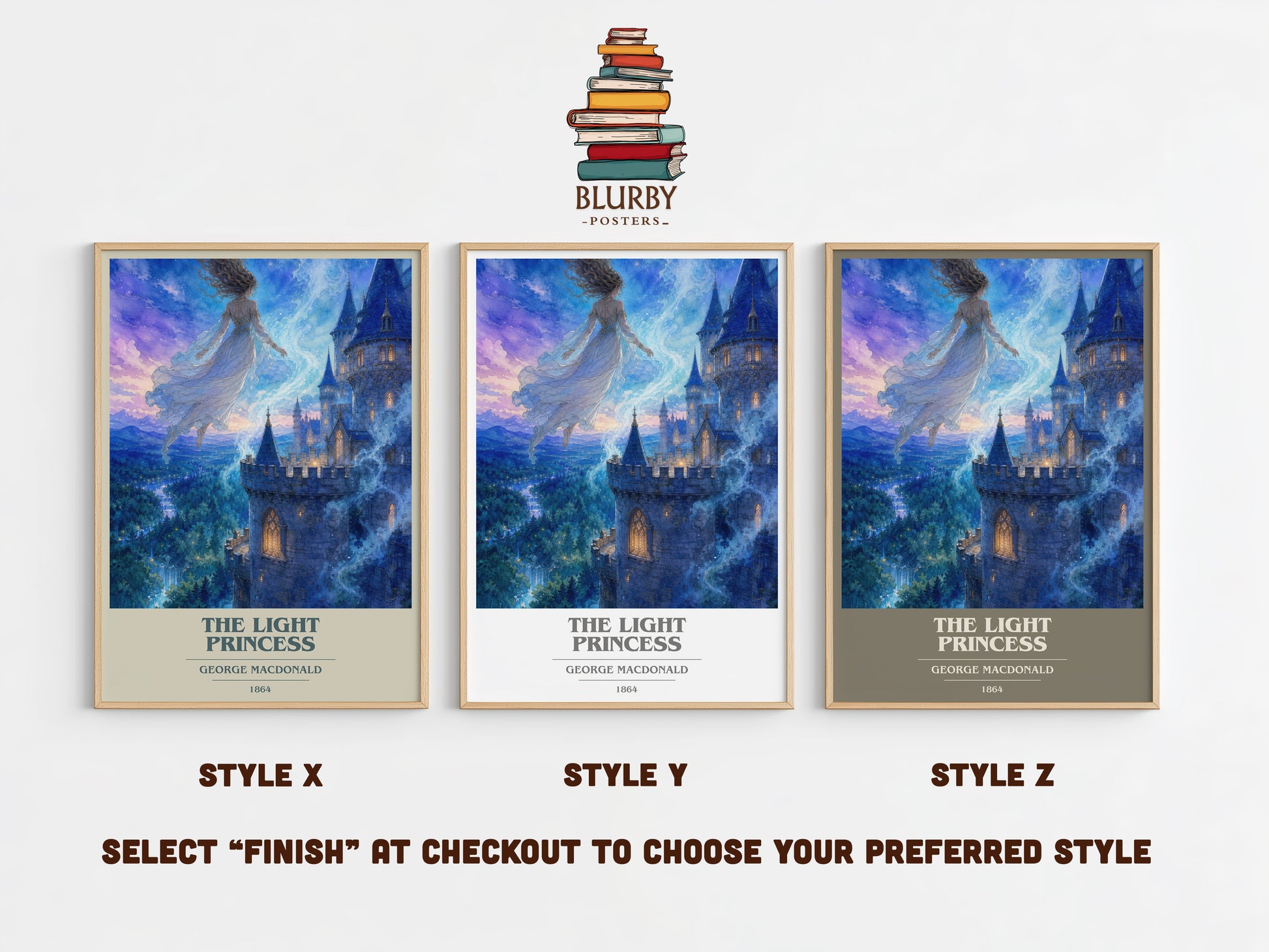 The Light Princess book cover print in frame leaning in hallway – childrens wall art