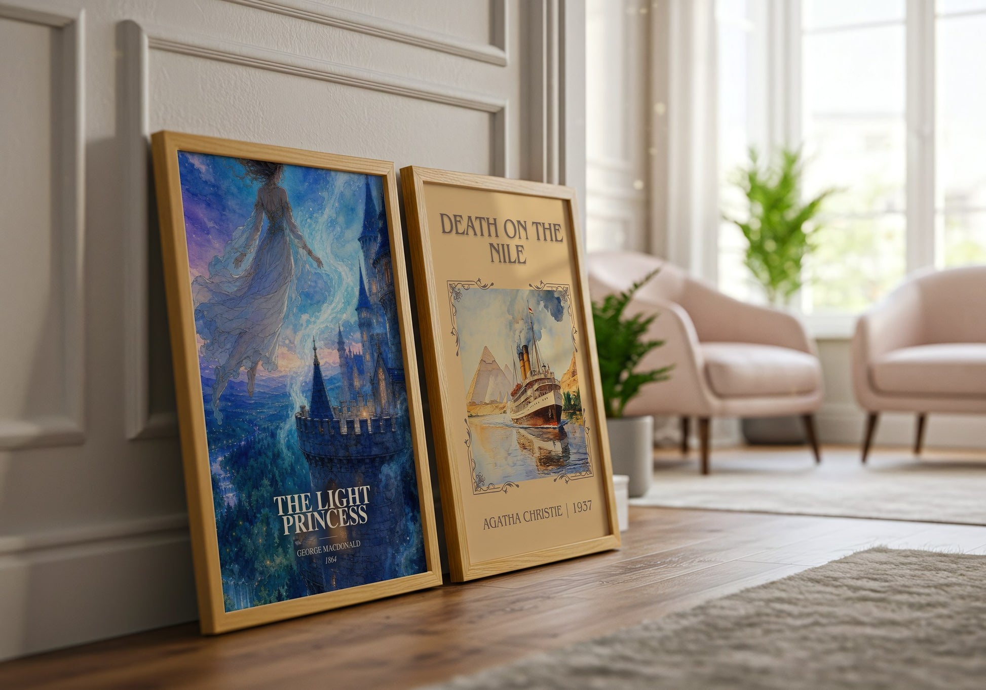 The Light Princess watercolour print framed by window – literary home decor