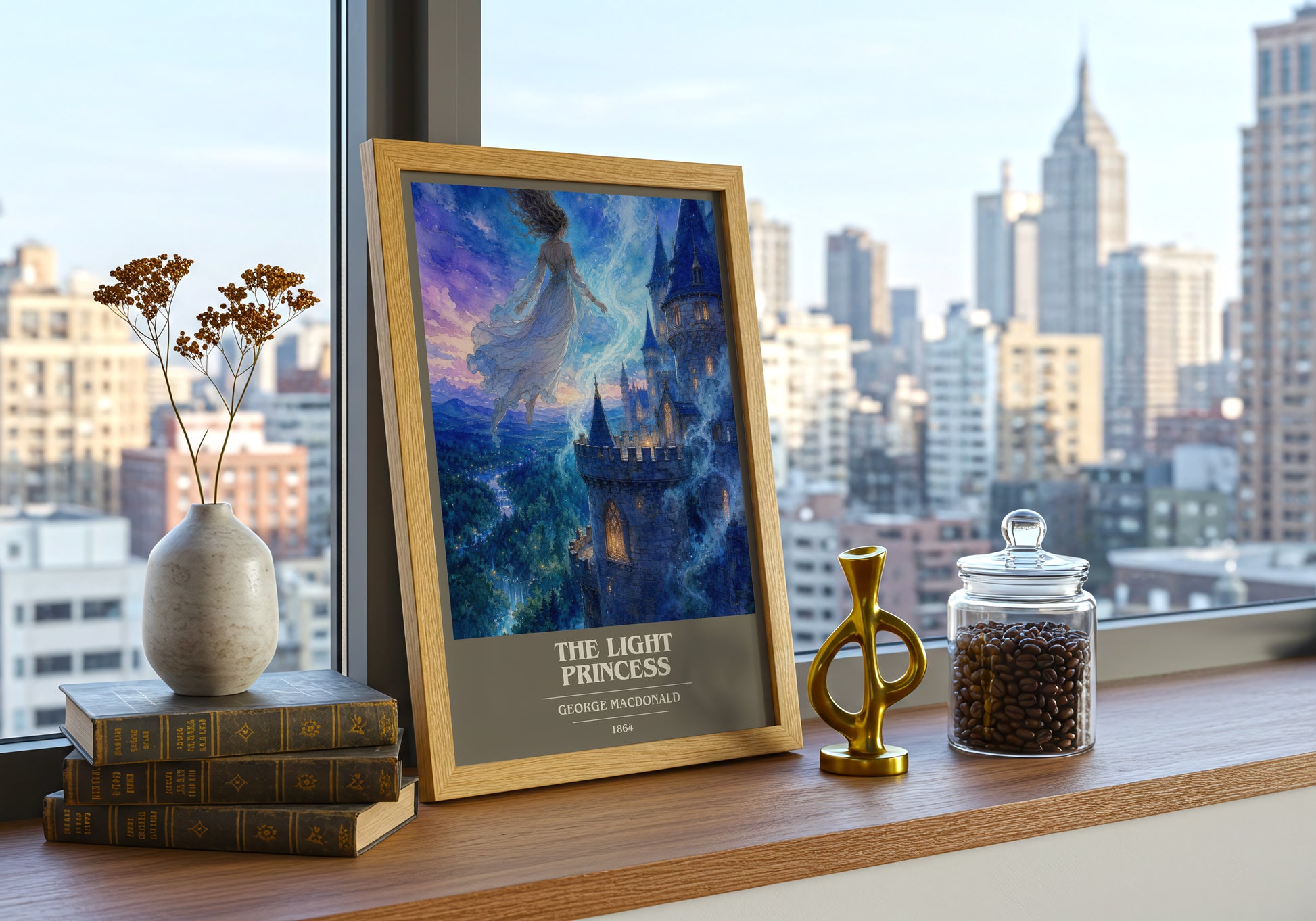 The Light Princess book cover print framed by window – literary home decor