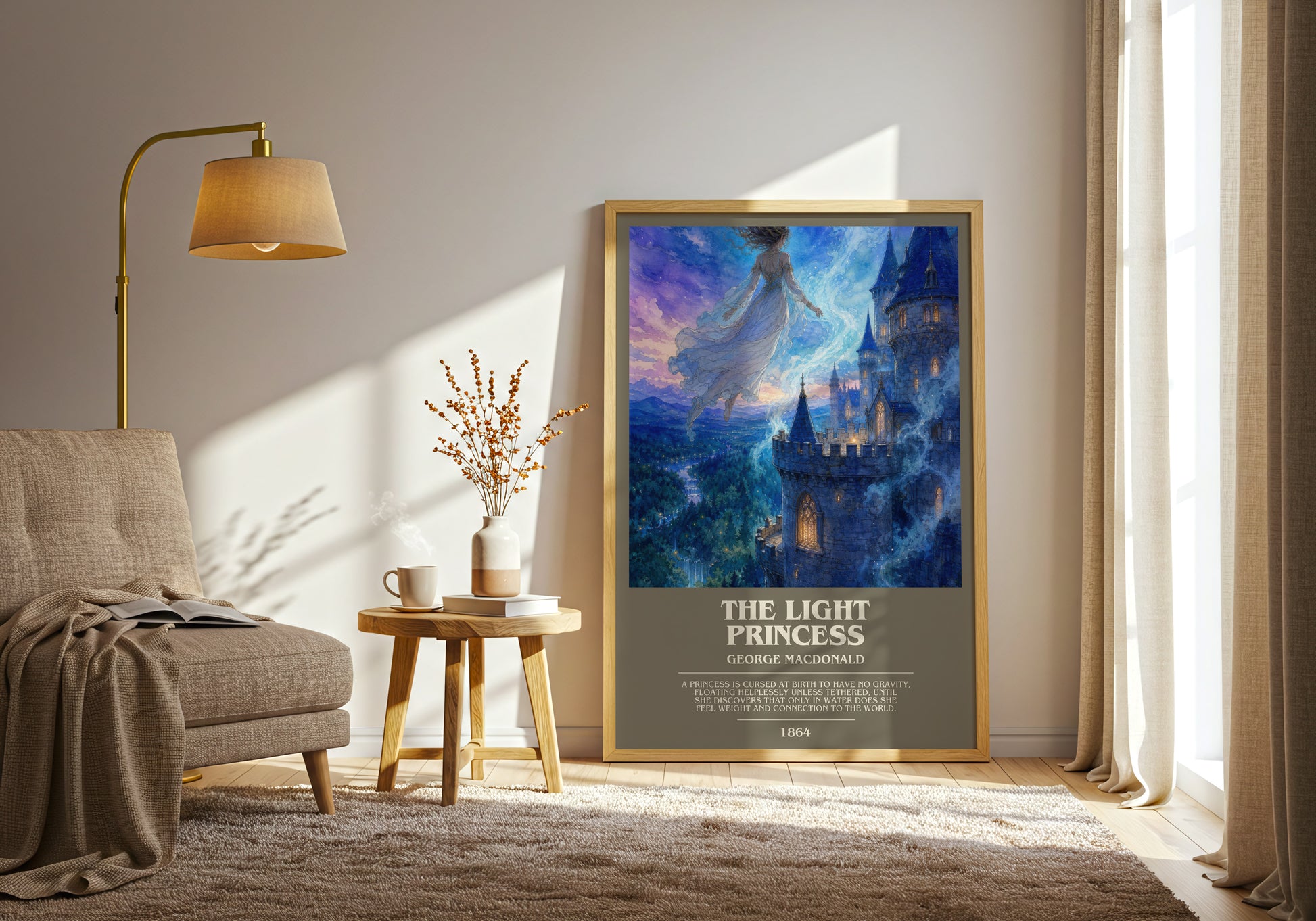 The Light Princess bookish print on bookshelf – George Macdonald fan gift