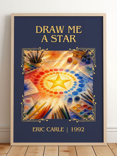 Draw Me A Star Classic Book Art Print by Eric Carle – framed print leaning on a wooden floor