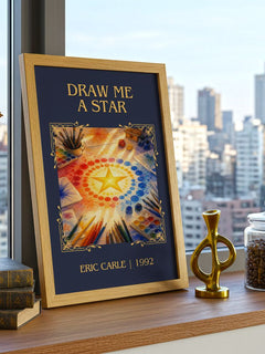 Draw Me A Star Classic Book Art Print by Eric Carle – framed print on a city-view windowsill
