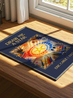 Draw Me A Star Classic Book Art Print by Eric Carle – print on a sunlit desk