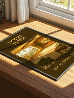 Model Home Classic Book Art Print by Eric Puchner – print on a sunlit desk